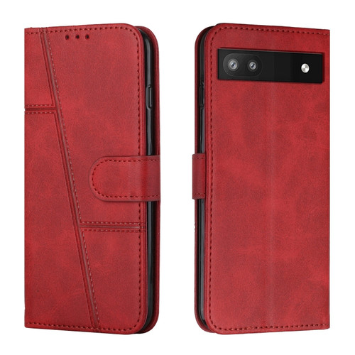 Google Pixel 6a Stitching Calf Texture Buckle Leather Phone Case - Red