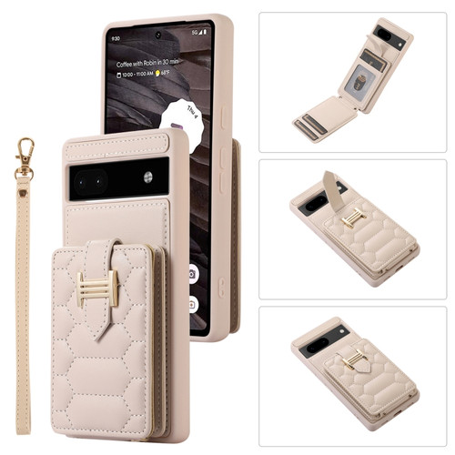 Google Pixel 6a Vertical Card Bag Ring Holder Phone Case with Dual Lanyard - Beige