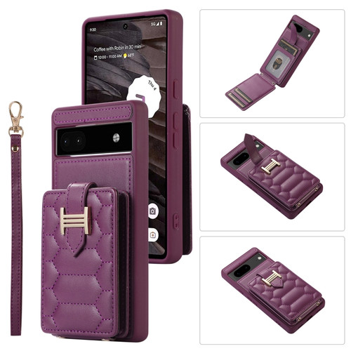 Google Pixel 6a Vertical Card Bag Ring Holder Phone Case with Dual Lanyard - Dark Purple