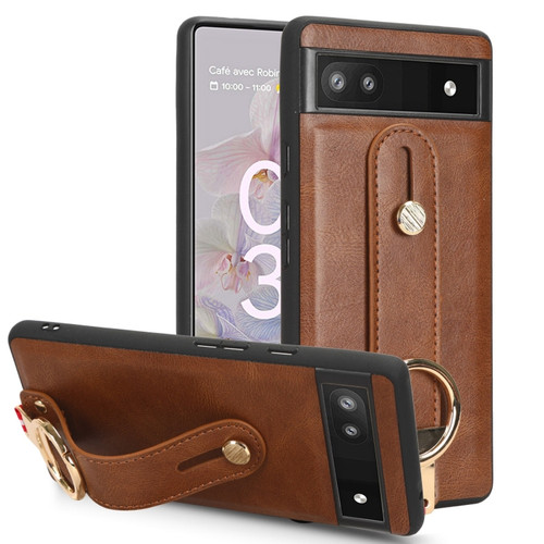 Google Pixel 6a Wristband Leather Back Phone Case - Brown