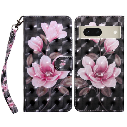 Google Pixel 7 5G 3D Painted Leather Phone Case - Pink Flower