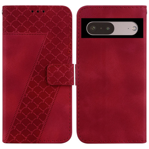 Google Pixel 7 5G 7-shaped Embossed Leather Phone Case - Red