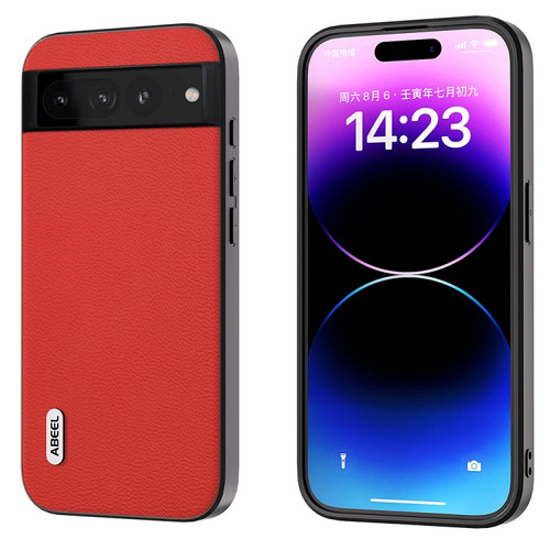 Google Pixel 7 5G ABEEL Genuine Leather Luolai Series Phone Case - Red