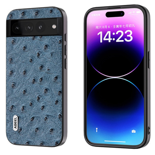 Google Pixel 7 5G ABEEL Genuine Leather Ostrich Texture Phone Case - Blue