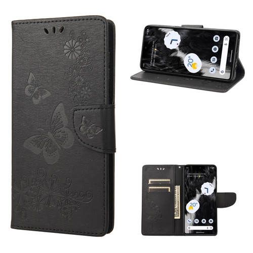 Google Pixel 7 5G Butterfly Embossed Horizontal Flip Leather Phone Case - Black