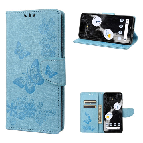 Google Pixel 7 5G Butterfly Embossed Horizontal Flip Leather Phone Case - Blue