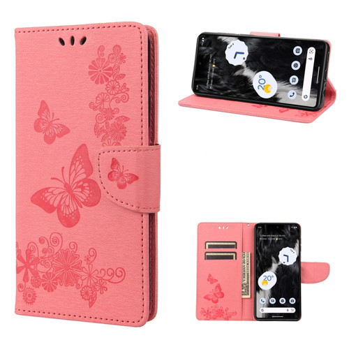 Google Pixel 7 5G Butterfly Embossed Horizontal Flip Leather Phone Case - Pink