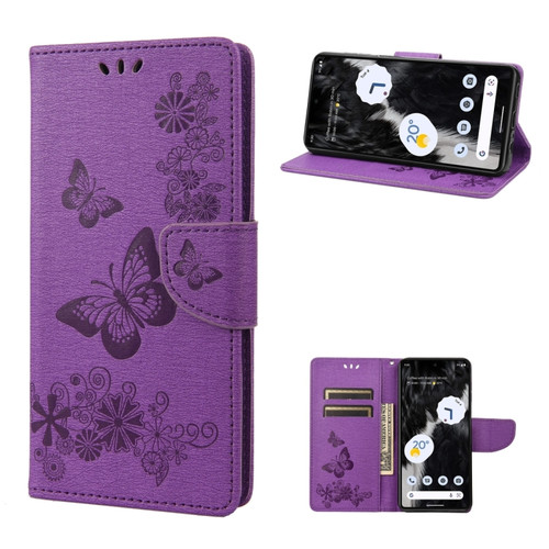 Google Pixel 7 5G Butterfly Embossed Horizontal Flip Leather Phone Case - Purple