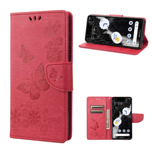 Google Pixel 7 5G Butterfly Embossed Horizontal Flip Leather Phone Case - Red