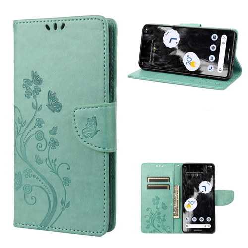 Google Pixel 7 5G Butterfly Flower Pattern Flip Leather Phone Case - Green