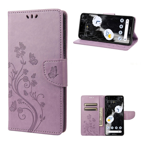 Google Pixel 7 5G Butterfly Flower Pattern Flip Leather Phone Case - Light Purple