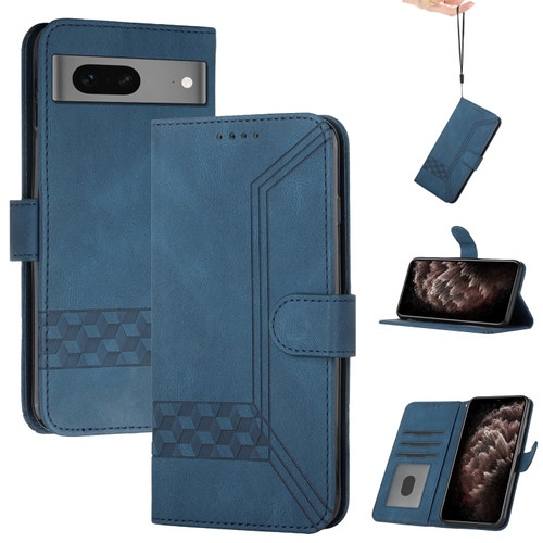 Google Pixel 7 5G Cubic Skin Feel Flip Leather Phone Case - Blue