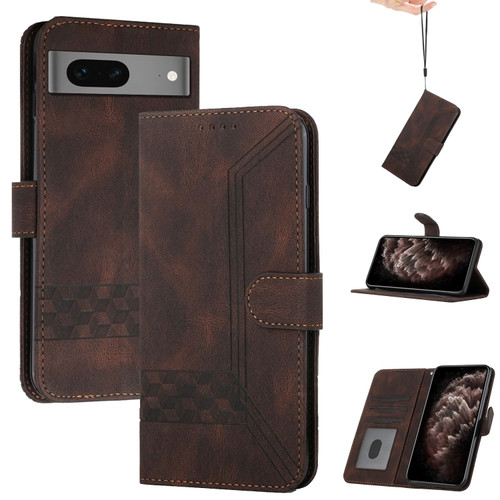 Google Pixel 7 5G Cubic Skin Feel Flip Leather Phone Case - Brown