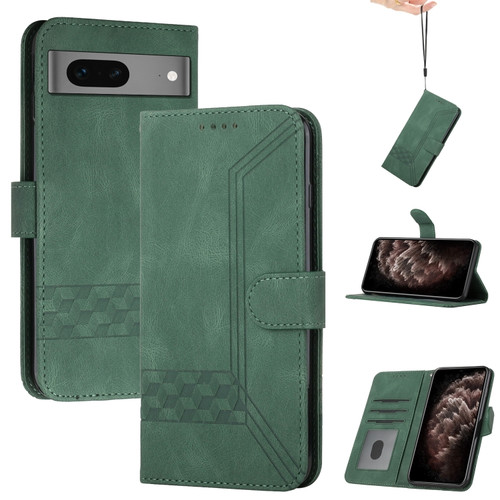 Google Pixel 7 5G Cubic Skin Feel Flip Leather Phone Case - Green