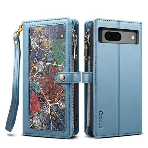 Google Pixel 7 5G ESEBLE Star Series Lanyard Zipper Wallet RFID Leather Case - Blue