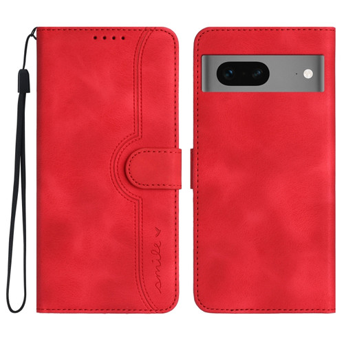 Google Pixel 7 5G Heart Pattern Skin Feel Leather Phone Case - Red