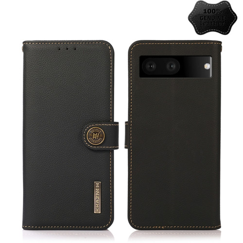 Google Pixel 7 5G KHAZNEH Custer Genuine Leather RFID Phone Case - Black