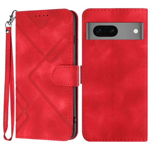 Google Pixel 7 5G Line Pattern Skin Feel Leather Phone Case - Red