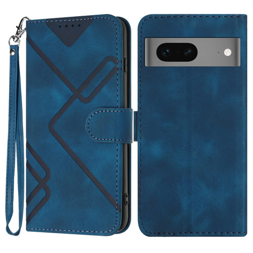 Google Pixel 7 5G Line Pattern Skin Feel Leather Phone Case - Royal Blue