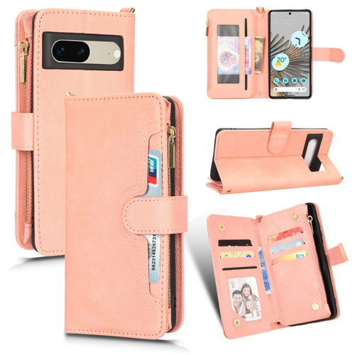 Google Pixel 7 5G Litchi Texture Zipper Leather Phone Case - Pink