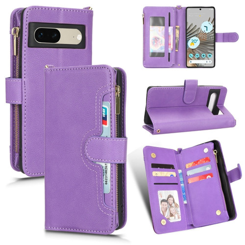 Google Pixel 7 5G Litchi Texture Zipper Leather Phone Case - Purple