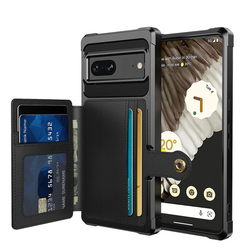 Google Pixel 7 5G Magnetic Wallet Card Bag Leather Phone Case - Black