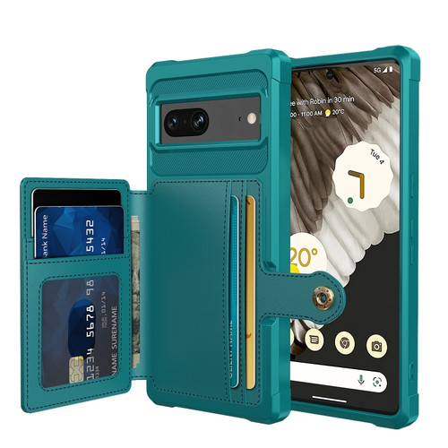 Google Pixel 7 5G Magnetic Wallet Card Bag Leather Phone Case - Cyan