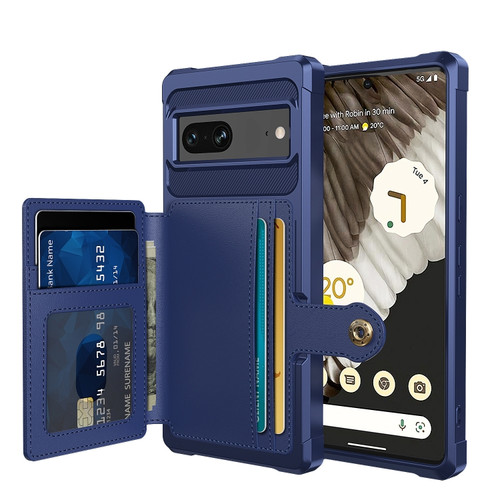 Google Pixel 7 5G Magnetic Wallet Card Bag Leather Phone Case - Navy Blue