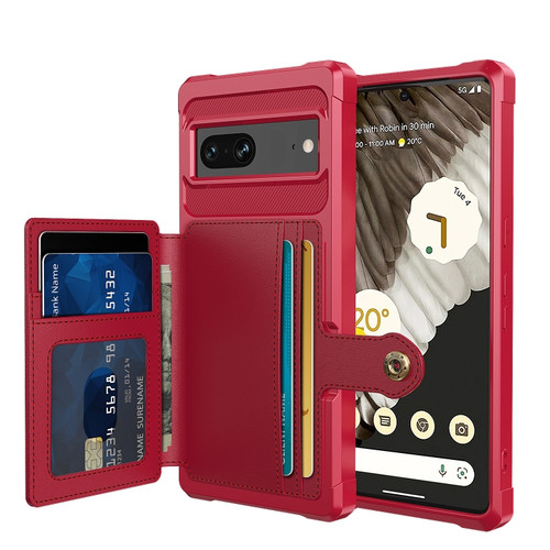 Google Pixel 7 5G Magnetic Wallet Card Bag Leather Phone Case - Red