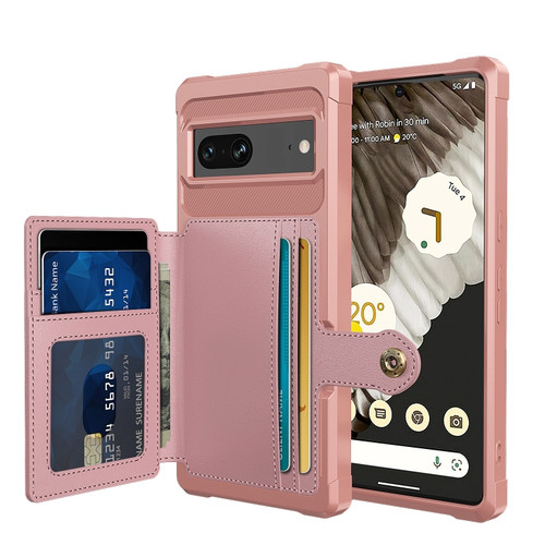 Google Pixel 7 5G Magnetic Wallet Card Bag Leather Phone Case - Rose Gold