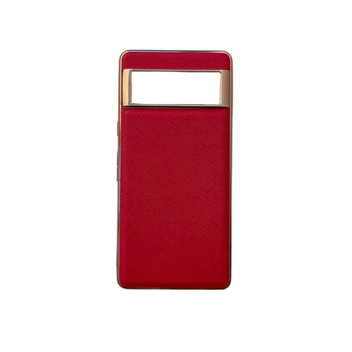 Google Pixel 7 5G Nano Electroplating Cross Texture Genuine Leather Phone Case - Red