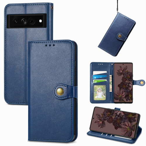 Google Pixel 7 5G Retro Solid Color Buckle Leather Phone Case - Blue