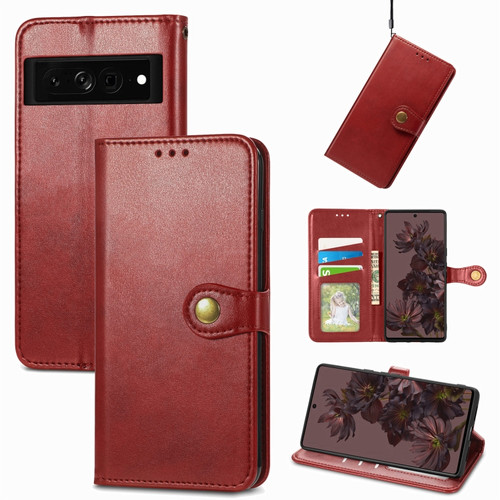 Google Pixel 7 5G Retro Solid Color Buckle Leather Phone Case - Red