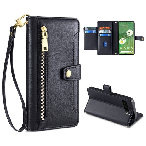 Google Pixel 7 5G Sheep Texture Cross-body Zipper Wallet Leather Phone Case - Black