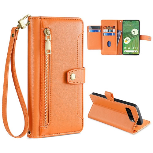 Google Pixel 7 5G Sheep Texture Cross-body Zipper Wallet Leather Phone Case - Orange
