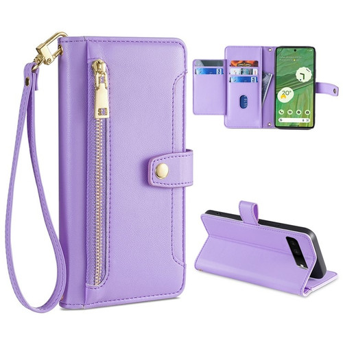 Google Pixel 7 5G Sheep Texture Cross-body Zipper Wallet Leather Phone Case - Purple