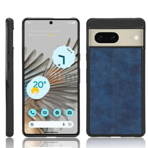 Google Pixel 7 5G Shockproof Sewing Cow Skin Texture PC + PU + TPU Case - Blue