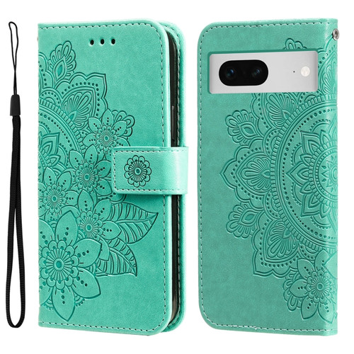 Google Pixel  7 7-petal Flowers Embossing Leather Phone Case - Green