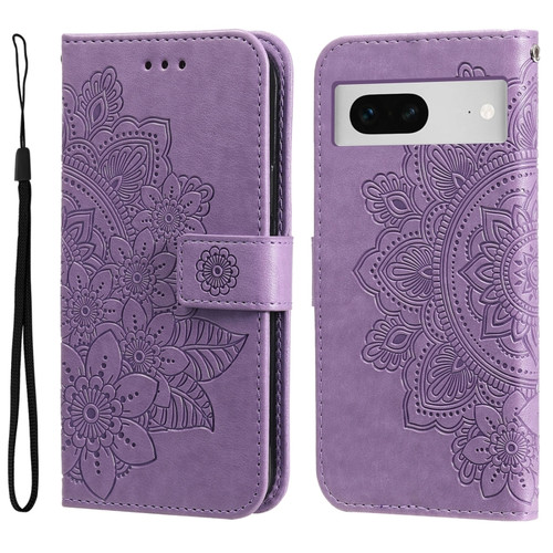Google Pixel  7 7-petal Flowers Embossing Leather Phone Case - Light Purple