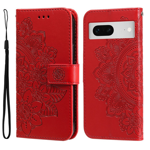 Google Pixel  7 7-petal Flowers Embossing Leather Phone Case - Red