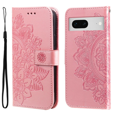 Google Pixel  7 7-petal Flowers Embossing Leather Phone Case - Rose Gold