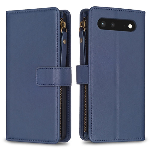 Google Pixel 7 9 Card Slots Zipper Wallet Leather Flip Phone Case - Blue