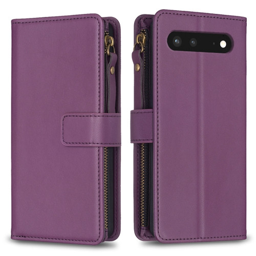 Google Pixel 7 9 Card Slots Zipper Wallet Leather Flip Phone Case - Dark Purple