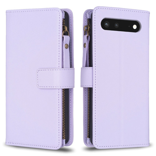 Google Pixel 7 9 Card Slots Zipper Wallet Leather Flip Phone Case - Light Purple