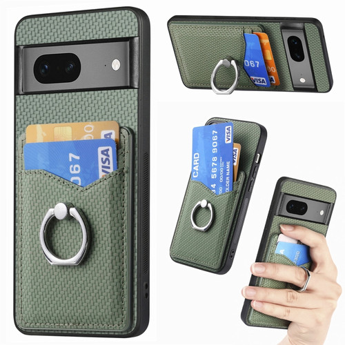Google Pixel 7 Carbon Fiber Card Wallet Ring Holder Phone Case - Green