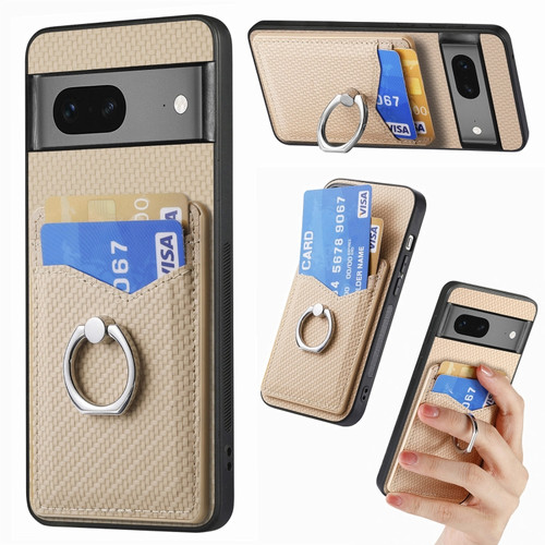 Google Pixel 7 Carbon Fiber Card Wallet Ring Holder Phone Case - Khaki
