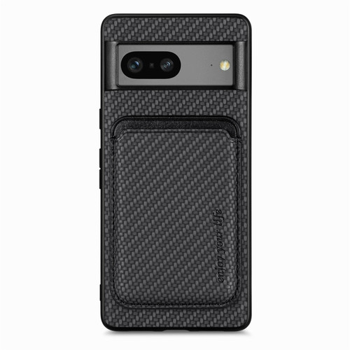Google Pixel 7 Carbon Fiber Leather Card Magsafe Phone Case - Black