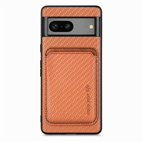 Google Pixel 7 Carbon Fiber Leather Card Magsafe Phone Case - Brown