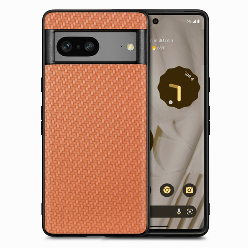 Google Pixel 7 Carbon Fiber Texture Leather Back Cover Phone Case - Brown