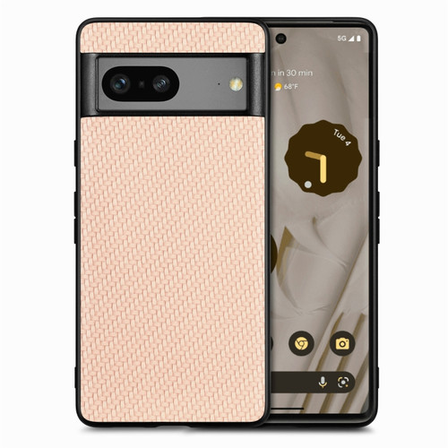 Google Pixel 7 Carbon Fiber Texture Leather Back Cover Phone Case - Khaki